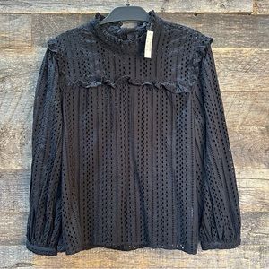 Madewell Eyelet Mockneck Ruffle Top, NWT!